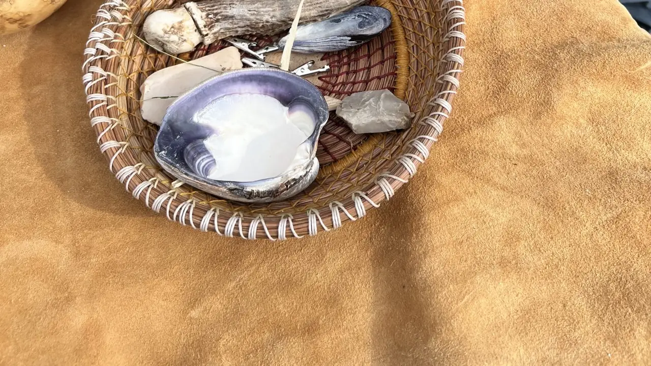 Abalone shells in a woven basket