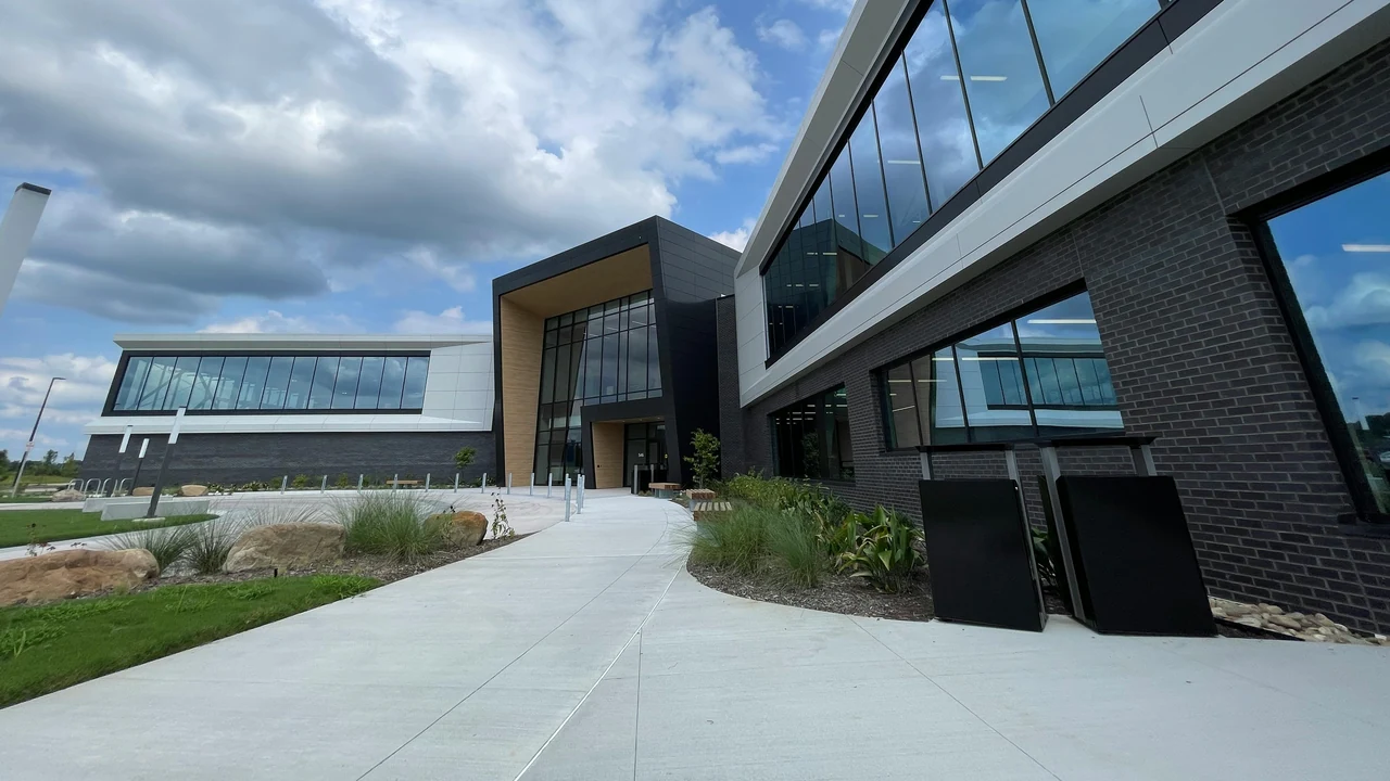 A modern community building beside a walkway