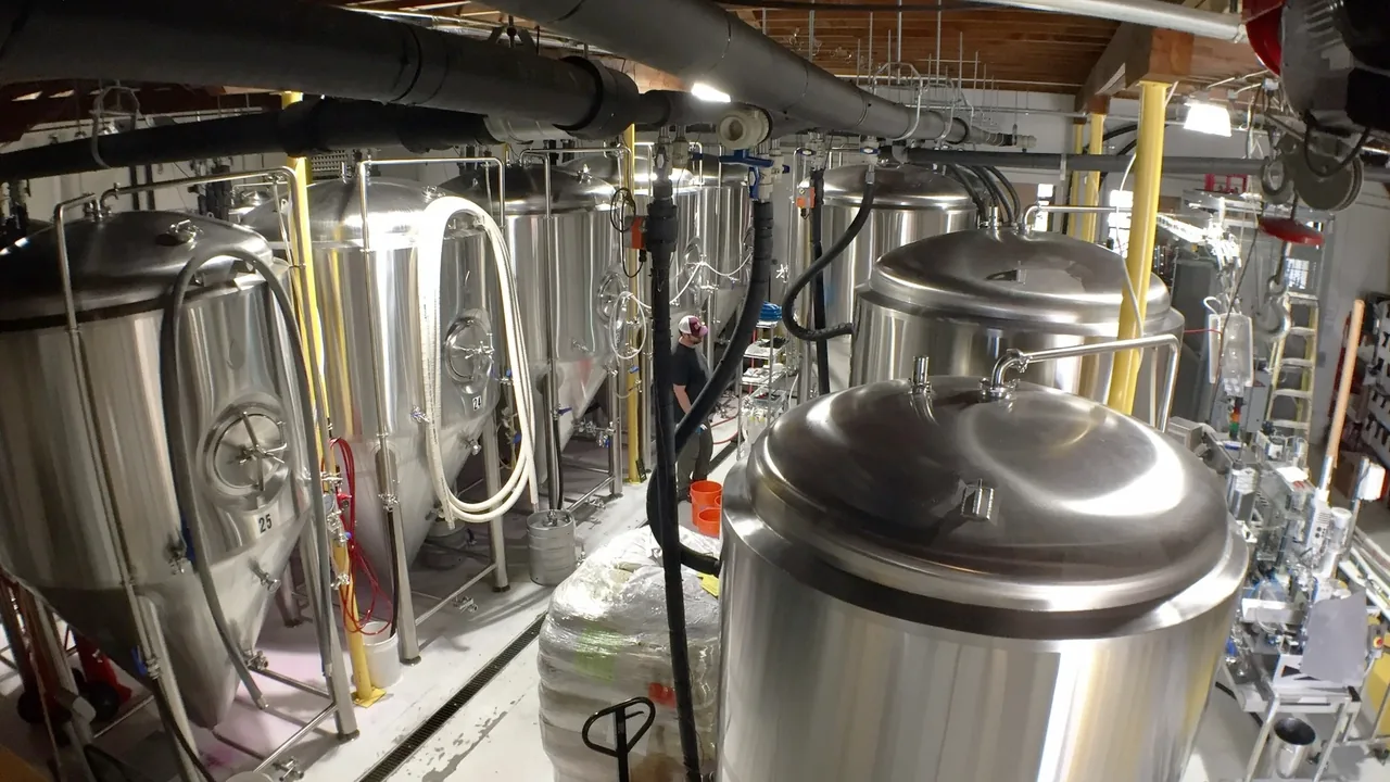 Brewing tanks inside Ponysaurus Brewing in Raleigh