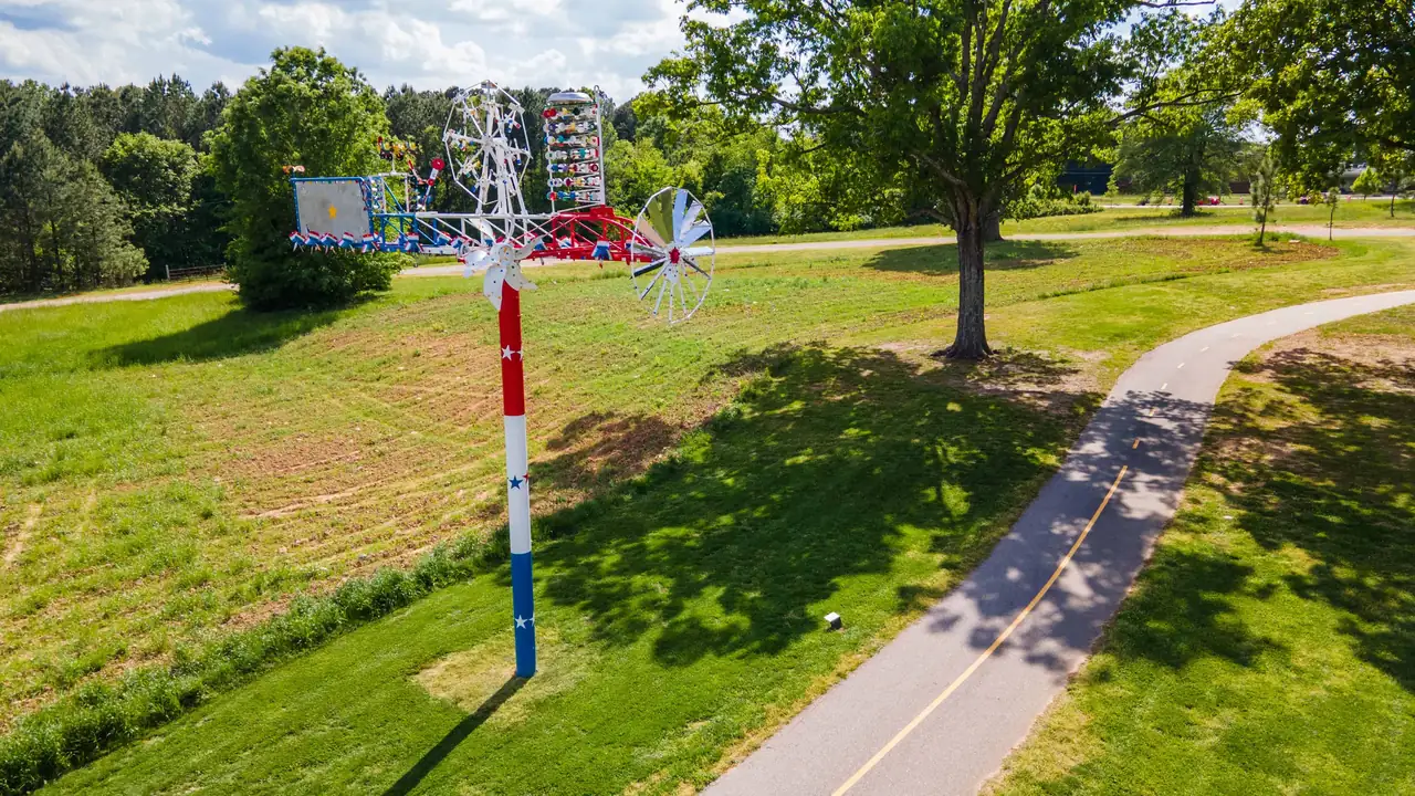 The North Carolina Museum of Art park with an outdoor sculpture