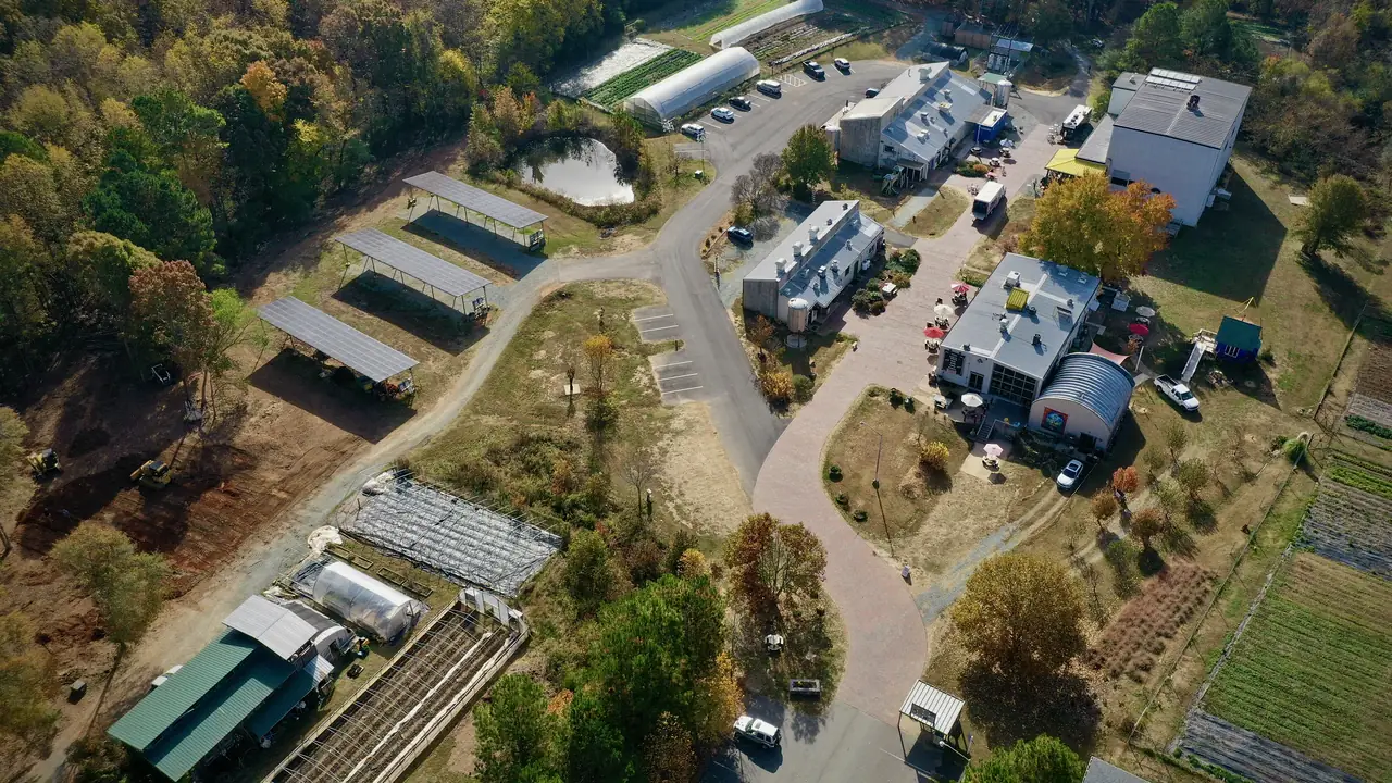 An aerial view of The Plant's campus in Pittsboro