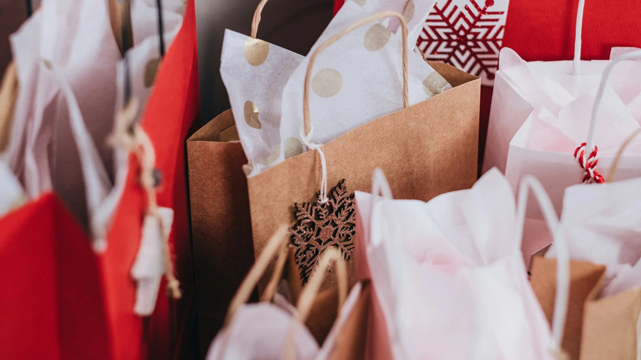 Colorful gift bags with tissue paper