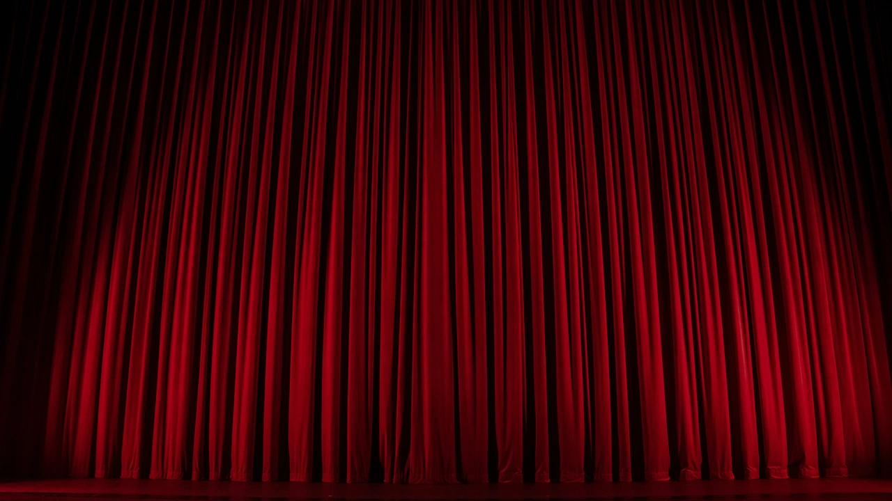 A red velvet theater curtain